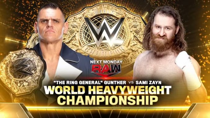 Gunther expondrá el Título Mundial Pesado ante Sami Zayn en WWE RAW 7 de octubre de 2024